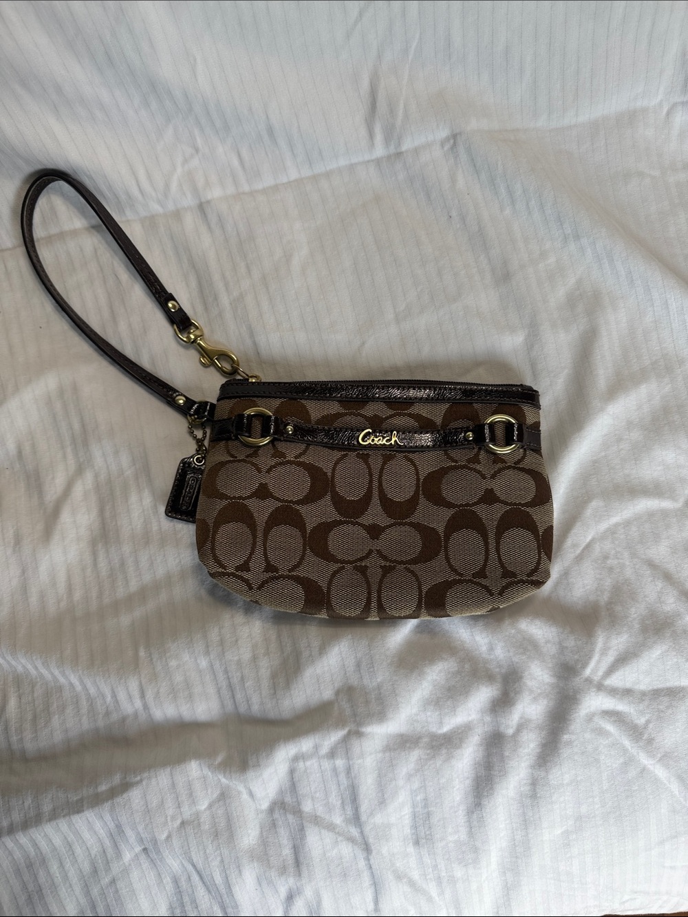 Coach Brown Signature Canvas Wristlet